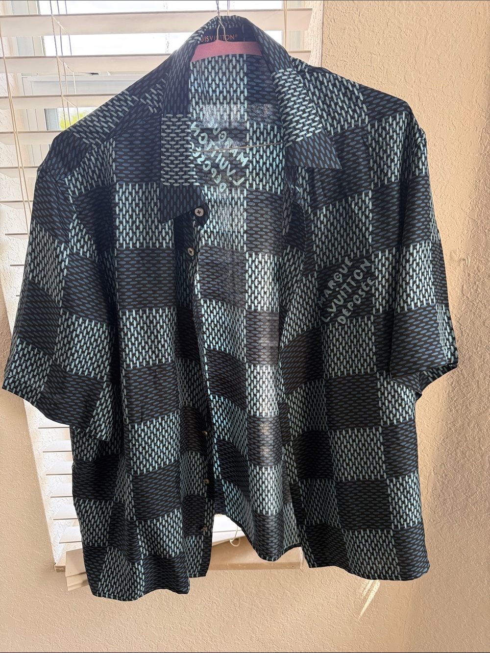 Louis Vuitton Black & Light Blue Checker Short-Sleeve Shirt Jacket